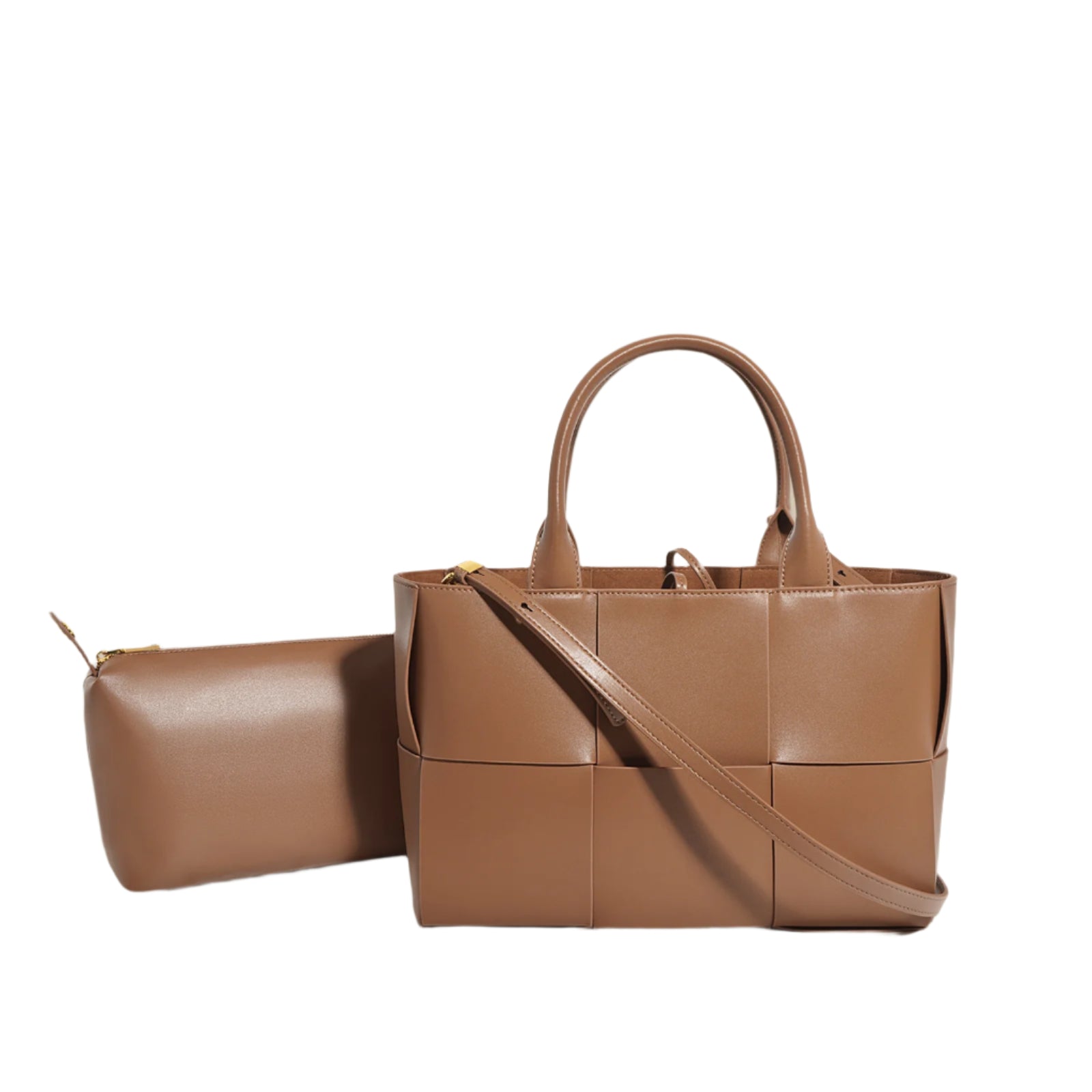 woven leather tote bag with dual top handles - ALVA