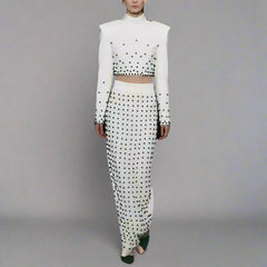 Studded crop top and column skirt set with shoulder pads – Zaidy