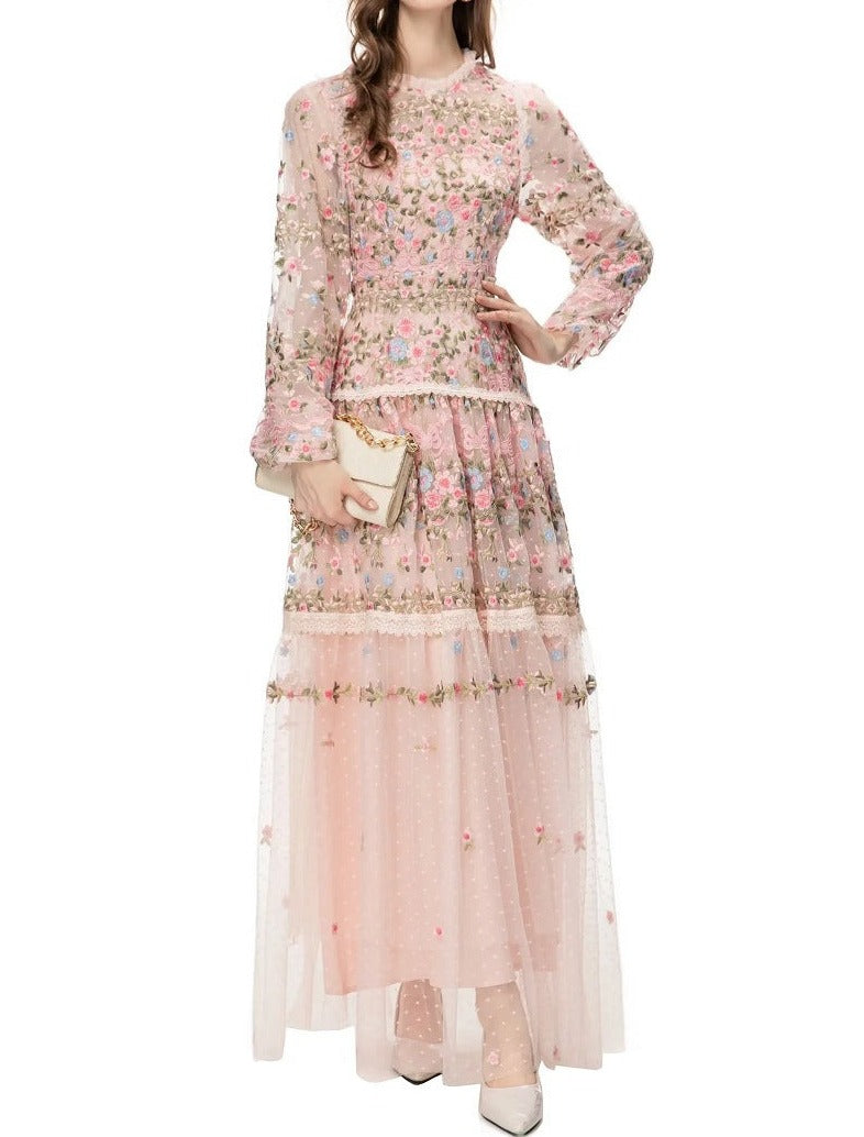 sheer embroidered tulle gown with floral motifs – Fikwesd