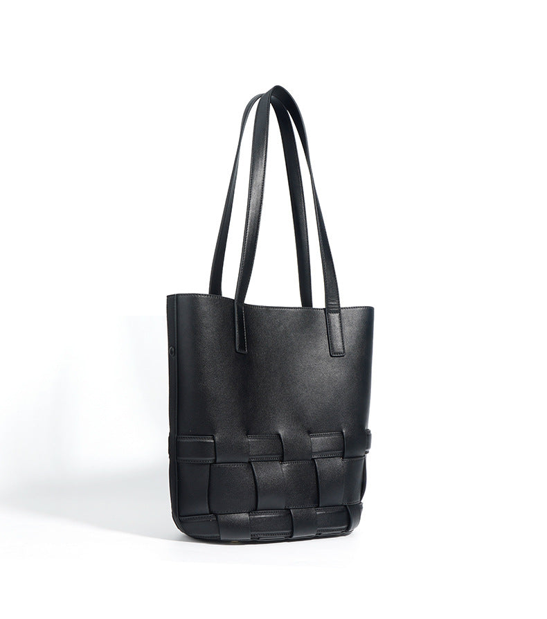 tall woven-hem tote bag – NOIR