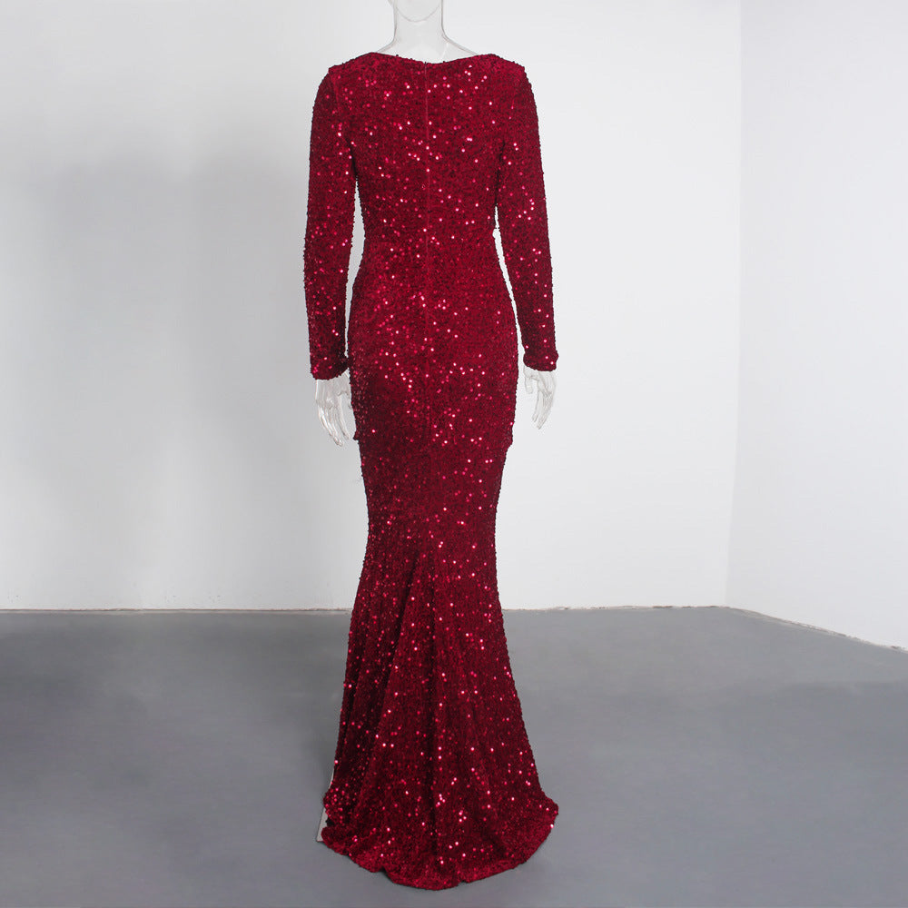 long-sleeve mermaid gown with silver sequins – Tieve
