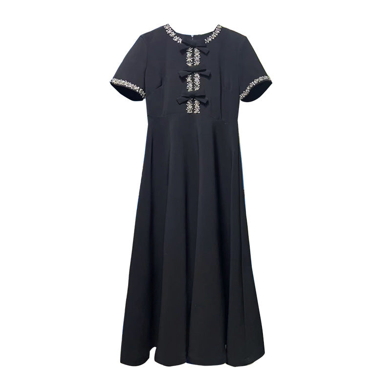Short-sleeve A-line dress with embellished bows - Nutrodi