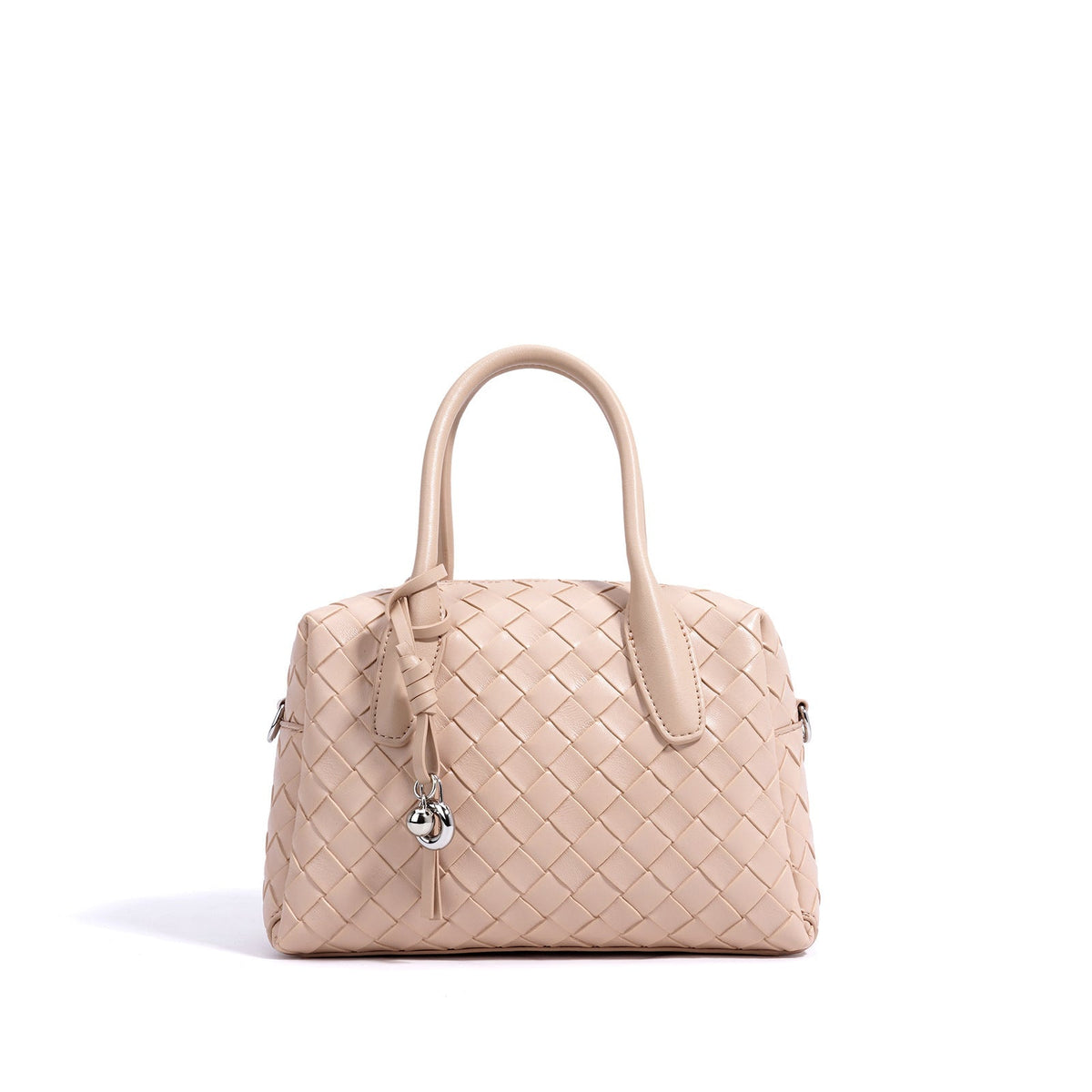 woven leather bowling bag with charm detail - ELENCA
