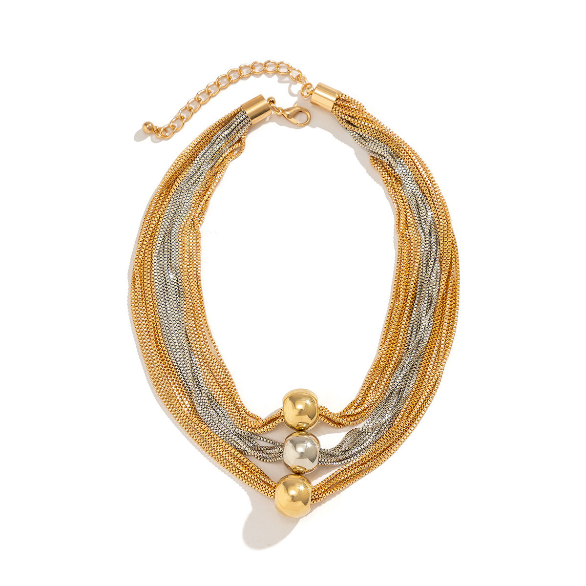 Multi-strand chain necklace with trio beads - Nhjlu