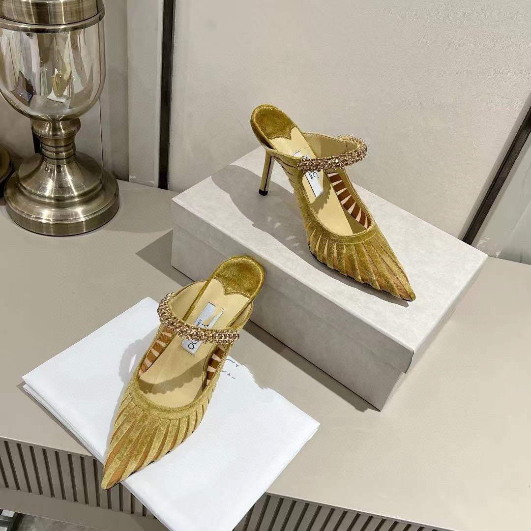 gold velvet slingback heels with crystal embellished strap – AMAALI