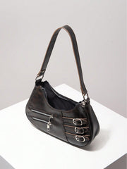 Crescent shoulder bag with buckle and zipper detail - Rimna