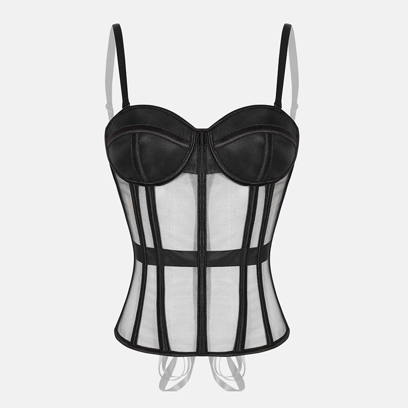 sheer mesh corset top with structured boning – STELLA