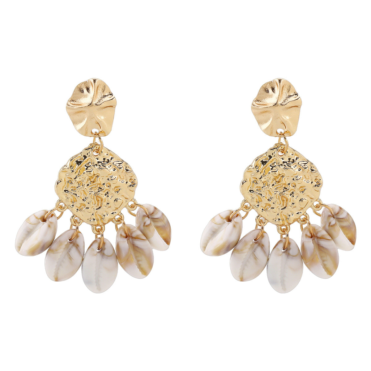 shell drop earrings with textured gold base – CORALIA