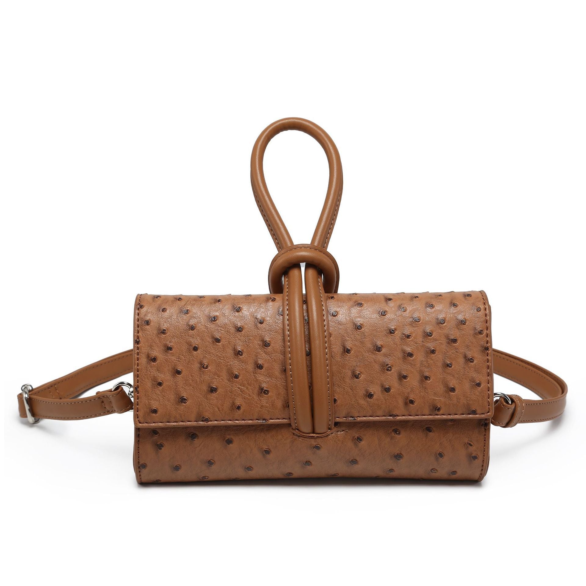 ostrich-textured crossbody clutch with loop handle – EVERLY