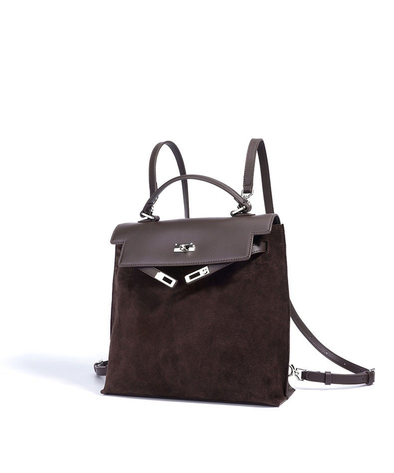 structured suede backpack with leather flap – SIENA
