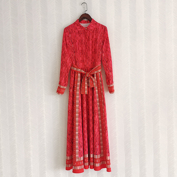 printed belted shirt dress with long sleeves – Adrertu