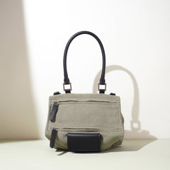 structured nylon tote with leather handles and double zip pockets – TAMRA