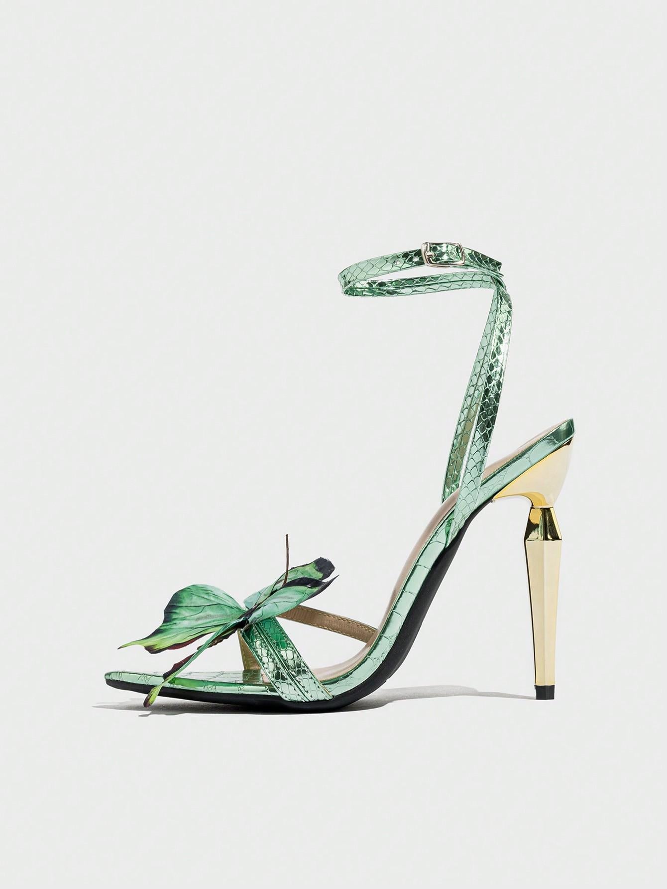 green snake-print sandals with 3D butterfly appliqué – MARIPOSA