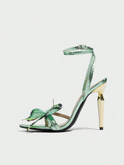 green snake-print sandals with 3D butterfly appliqué – MARIPOSA