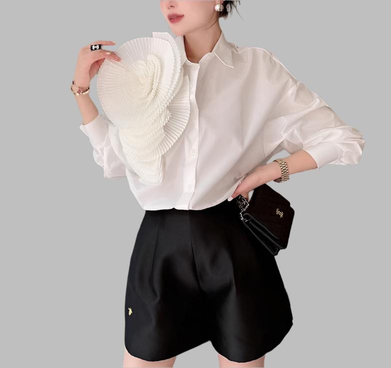 long-sleeve shirt with oversized pleated shoulder detail – Tavvi
