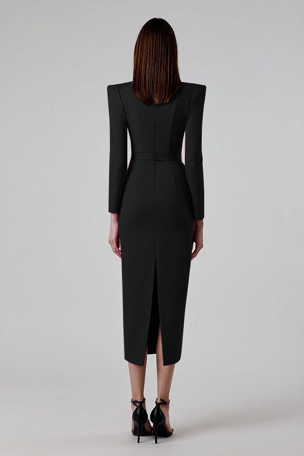 long sleeve midi dress with sculpted neckline – Adeyte
