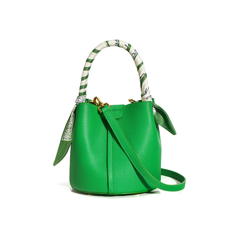 pebble-textured bucket bag with printed scarf detail - NORPA