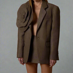 Houndstooth blazer with oversized floral detail - Viktu