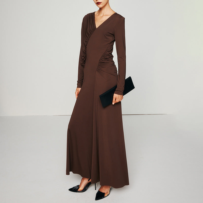 Draped Long-Sleeve Asymmetric Dress - Noise