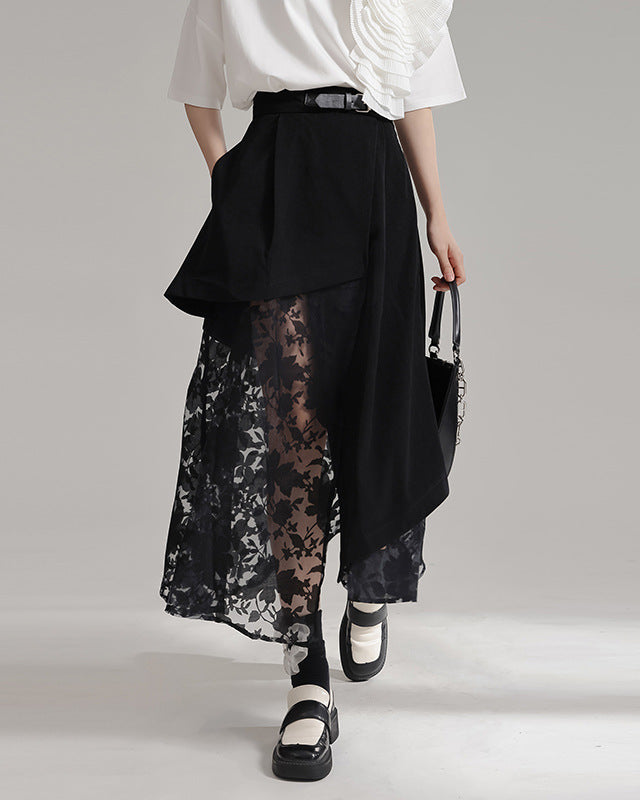Asymmetrical skirt with floral mesh - Sundri