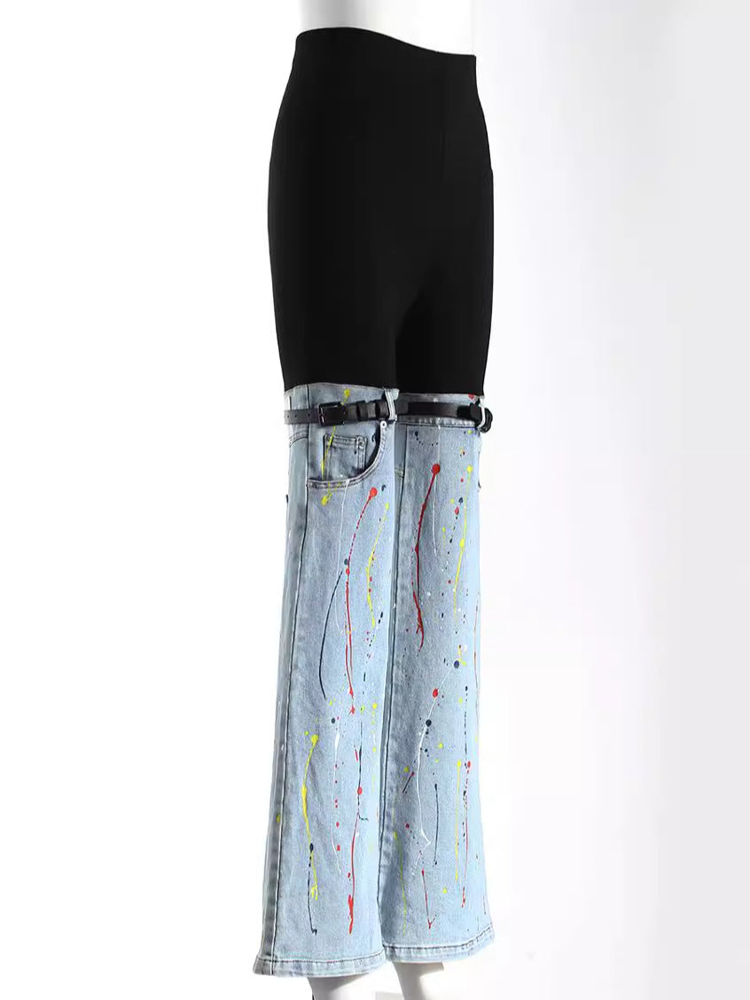 contrast leggings with detachable painted denim flares – ROGUE