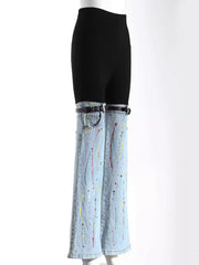 contrast leggings with detachable painted denim flares – ROGUE