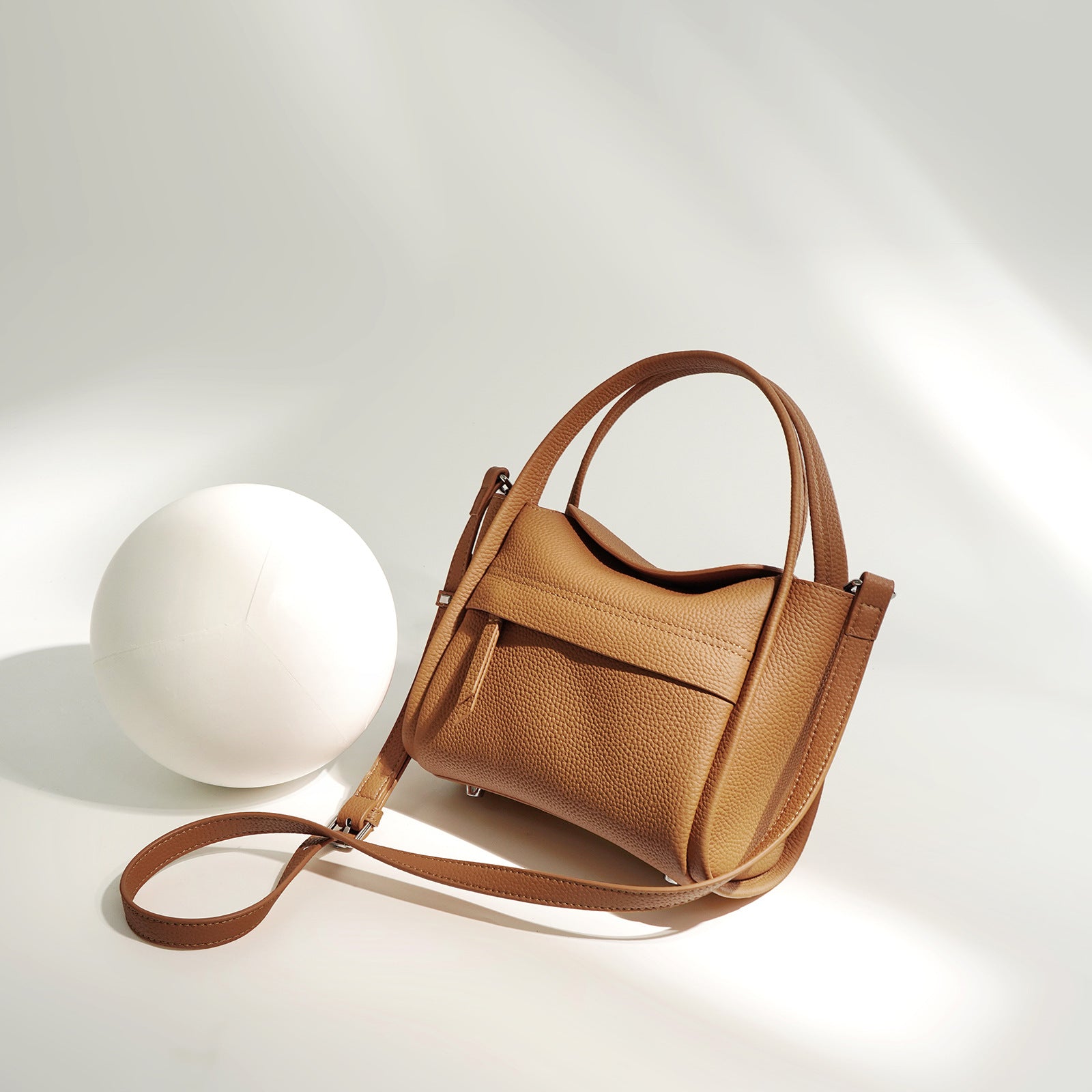 structured grainy leather top handle bag with detachable strap - MIRJA