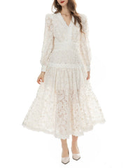 long-sleeve lace midi dress with scalloped neckline – Drance