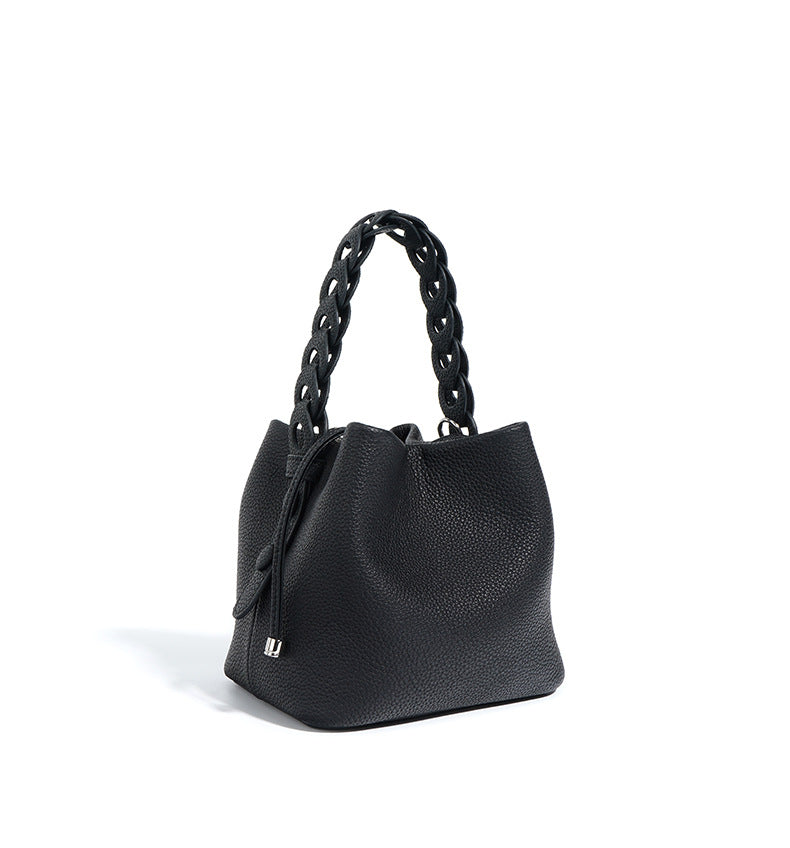 drawstring mini bucket bag with braided top handle – SIENNA