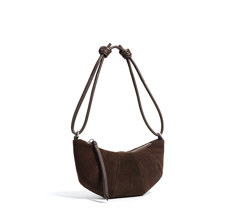 crescent suede shoulder bag with knotted strap – SIENNA