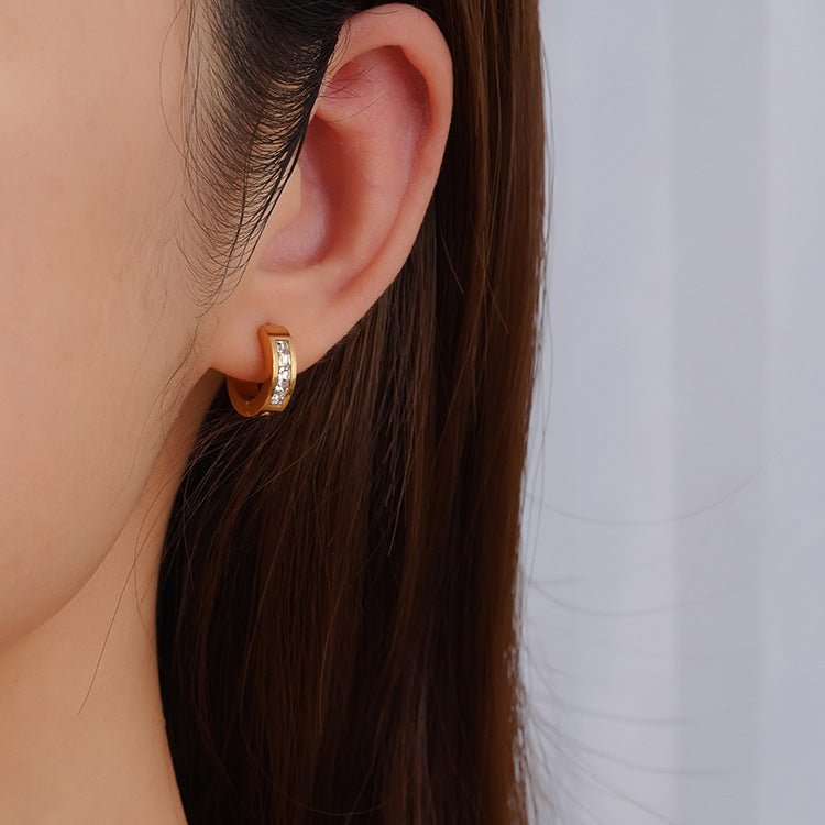 Huggie hoop earrings with square crystal inlay - Norty