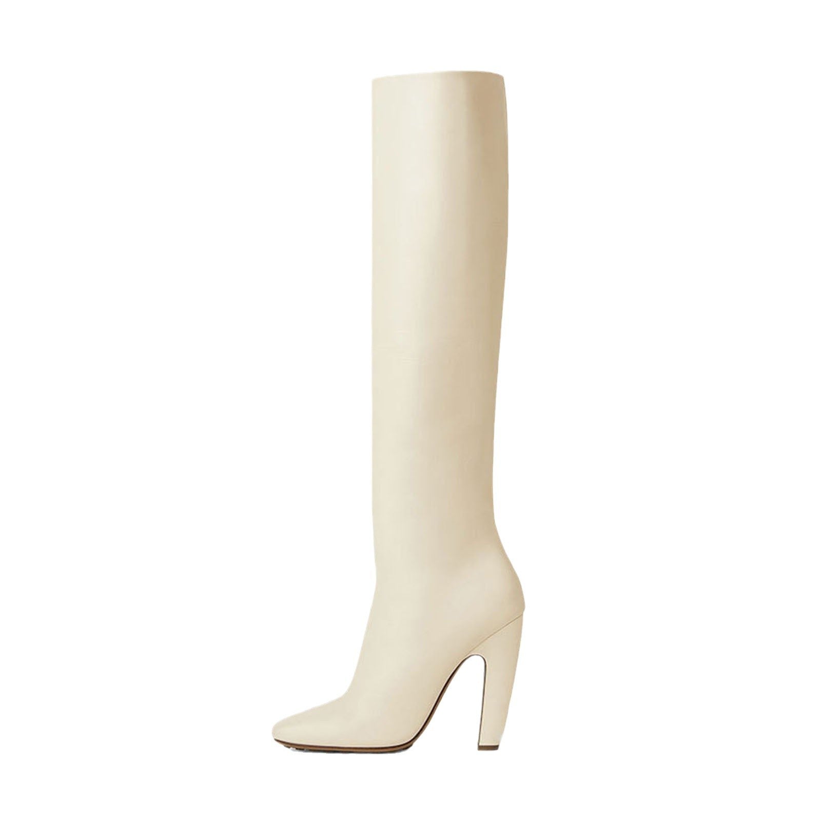 ivory faux leather knee-high boots with curved block heels – LUNIARA