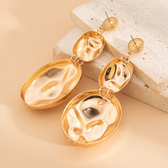 Hammered oval drop earrings with layered pebble design - Autri