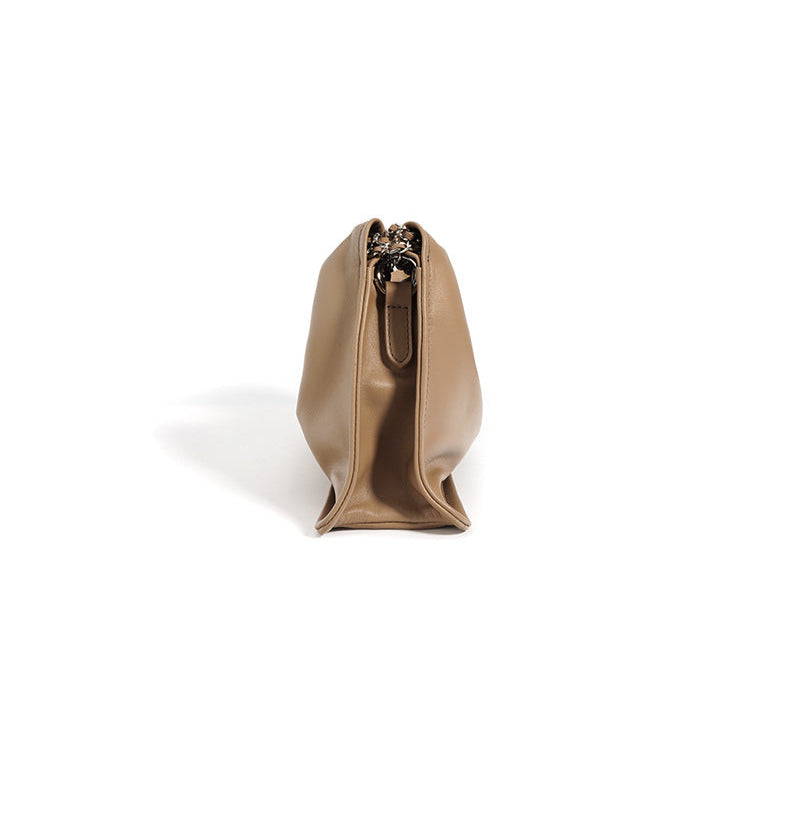 ruched leather bag with silver chain – MOCHA