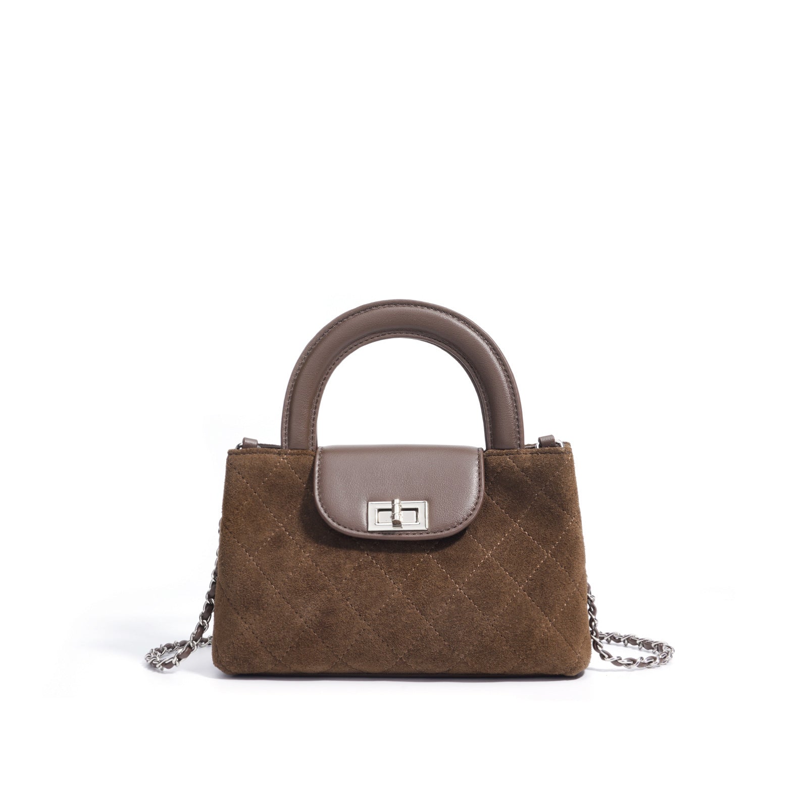 quilted suede top-handle bag with leather flap - TESSLA