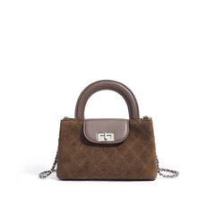 quilted suede top-handle bag with leather flap - TESSLA