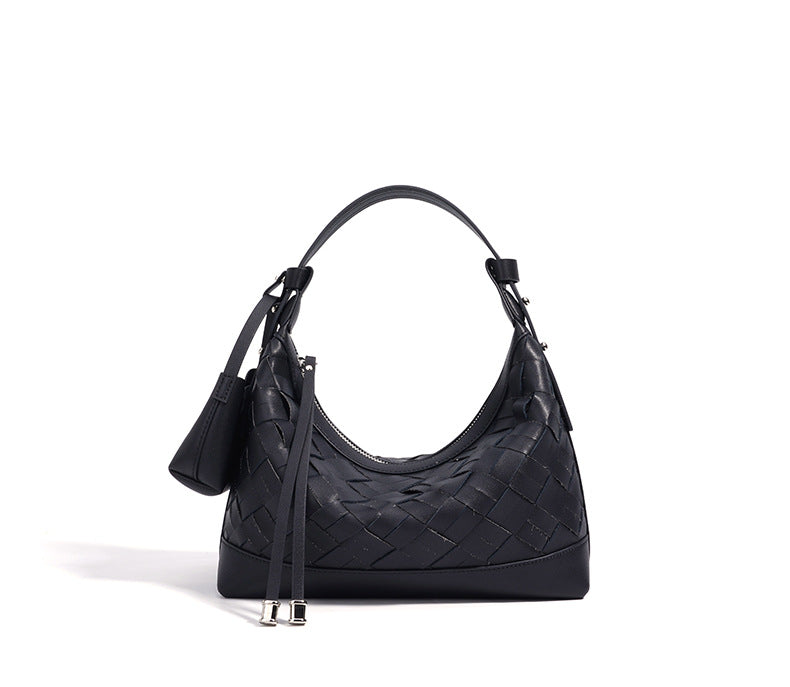 woven crescent shoulder bag with top handle – CELENE