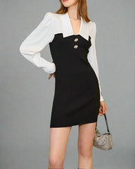 Colorblock Ribbed Mini Dress with Pearl Detail - Ibru