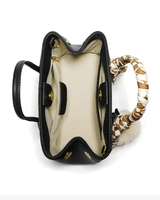 structured top handle bag with fur charm and scarf wrap - NORCA