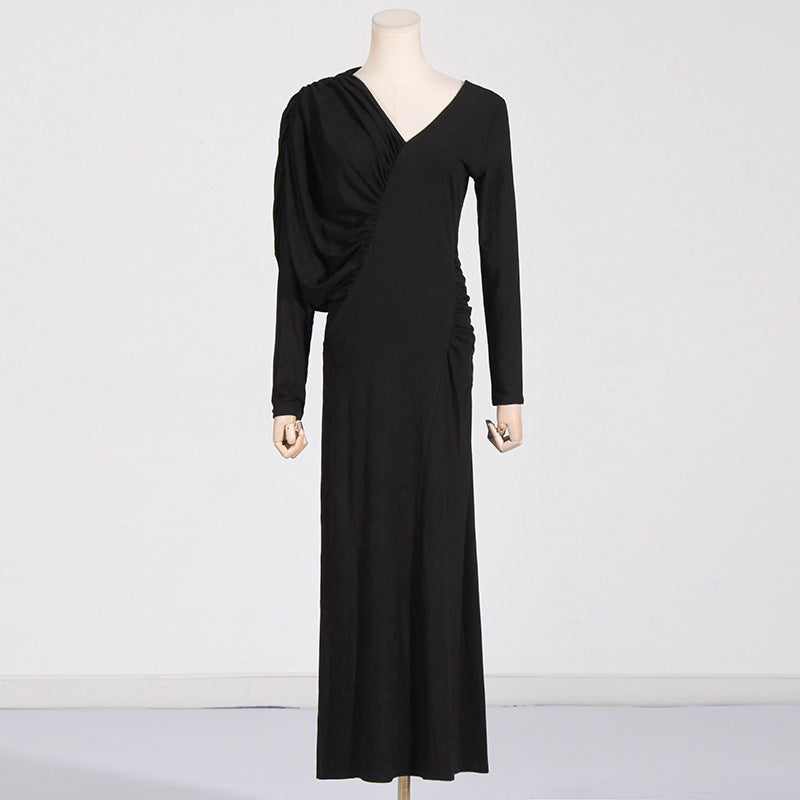 Draped Long-Sleeve Asymmetric Dress - Noise