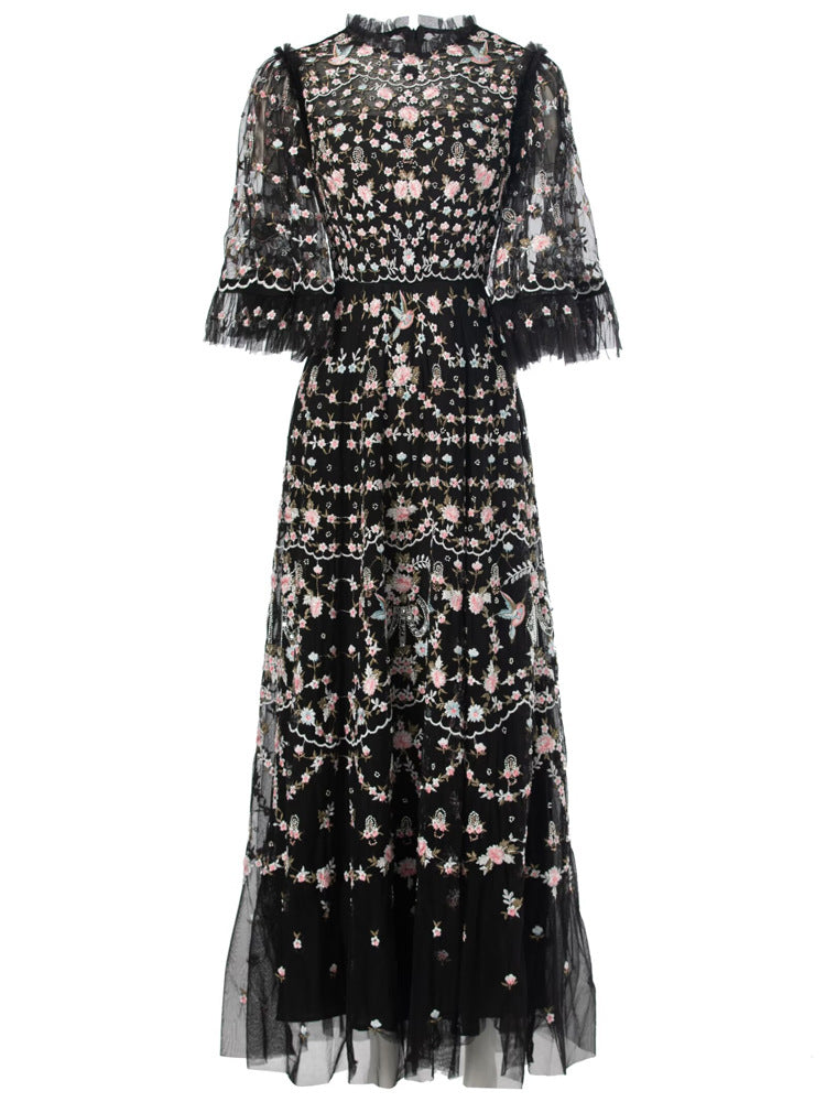 embroidered tulle gown with sheer sleeves – ESMEE