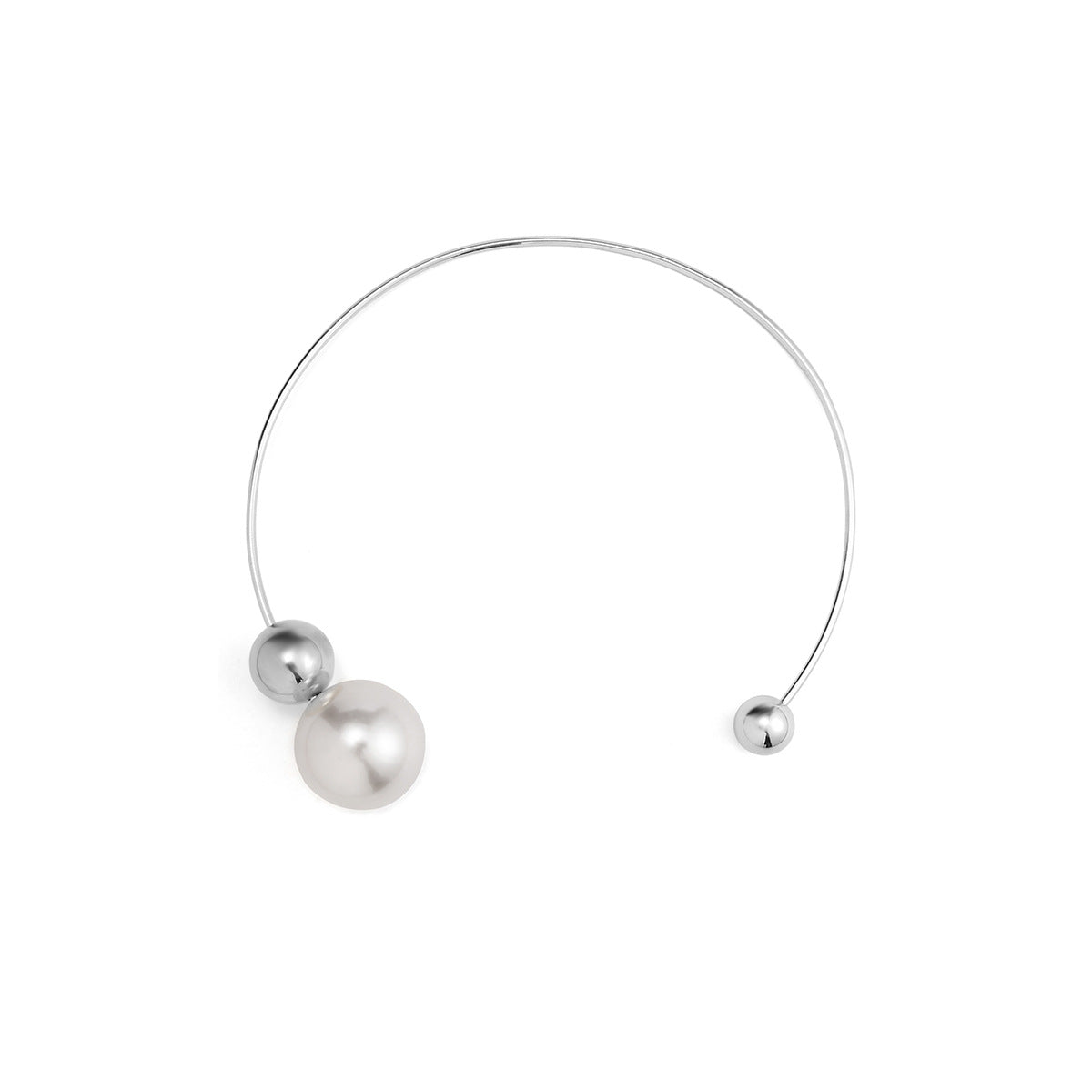Open choker necklace with oversized pearl and metal sphere - Siply