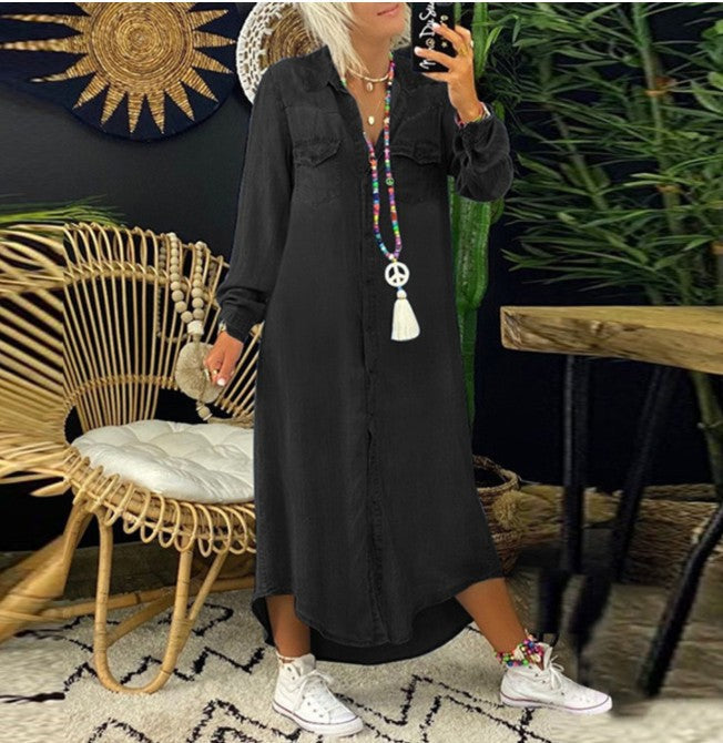 button-down denim shirt dress – Teeicuh