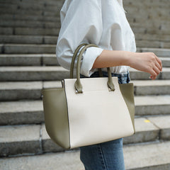 canvas tote bag with leather side panels – SIENNA