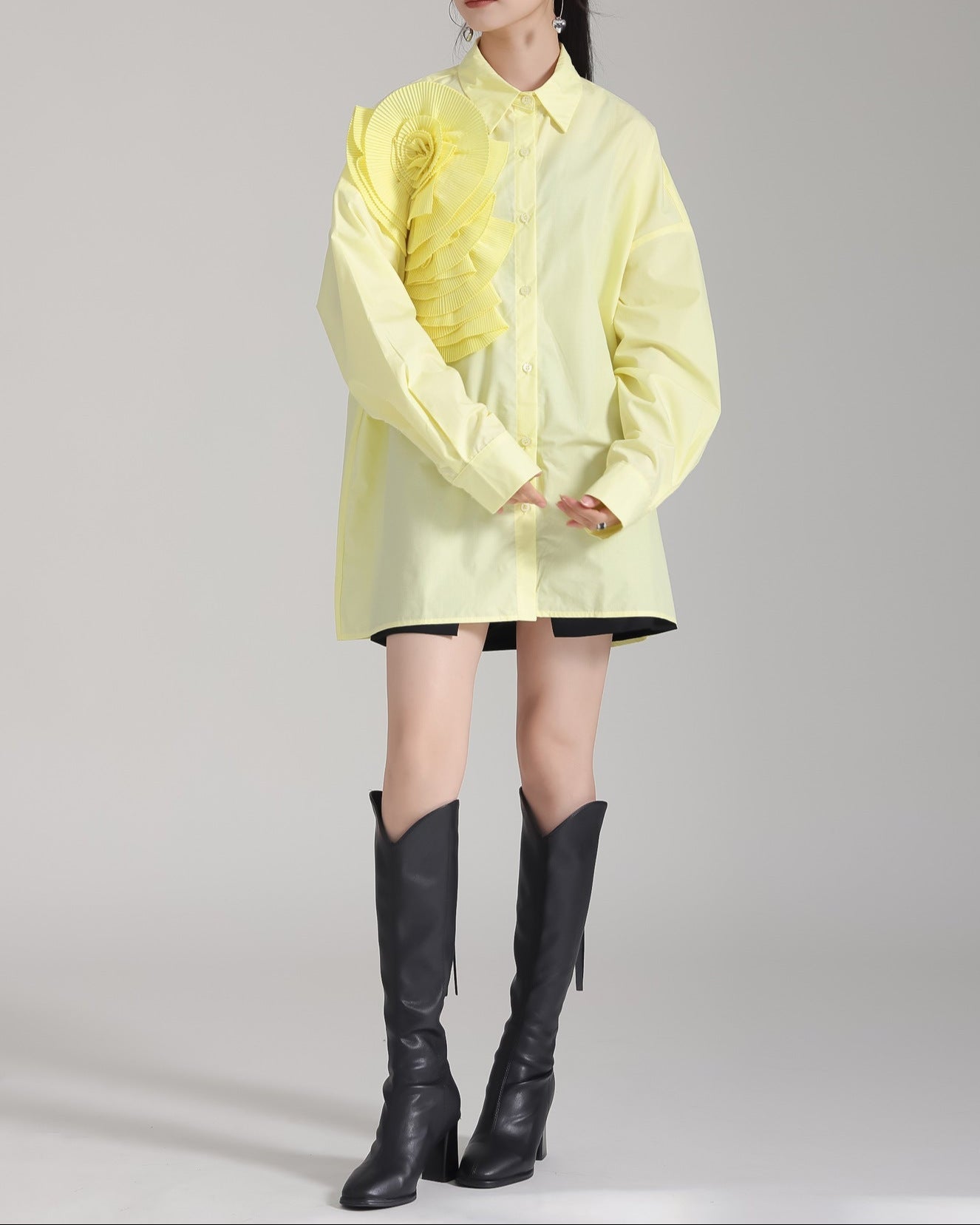 Long Sleeve Shirt with Oversized Folded Flower - Bursi