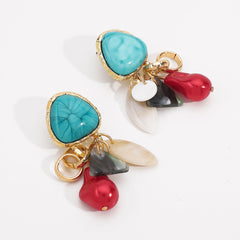 turquoise stud earrings with multicolor drop charms - ALBAK