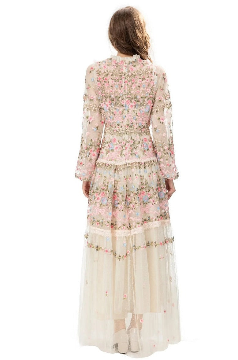 sheer embroidered tulle gown with floral motifs – Fikwesd