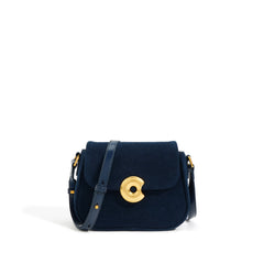 suede flap shoulder bag with gold sculpted lock - IRIXIS