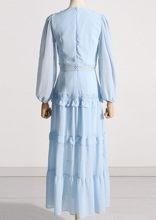 Tiered chiffon gown with crochet trim – Gennyfer