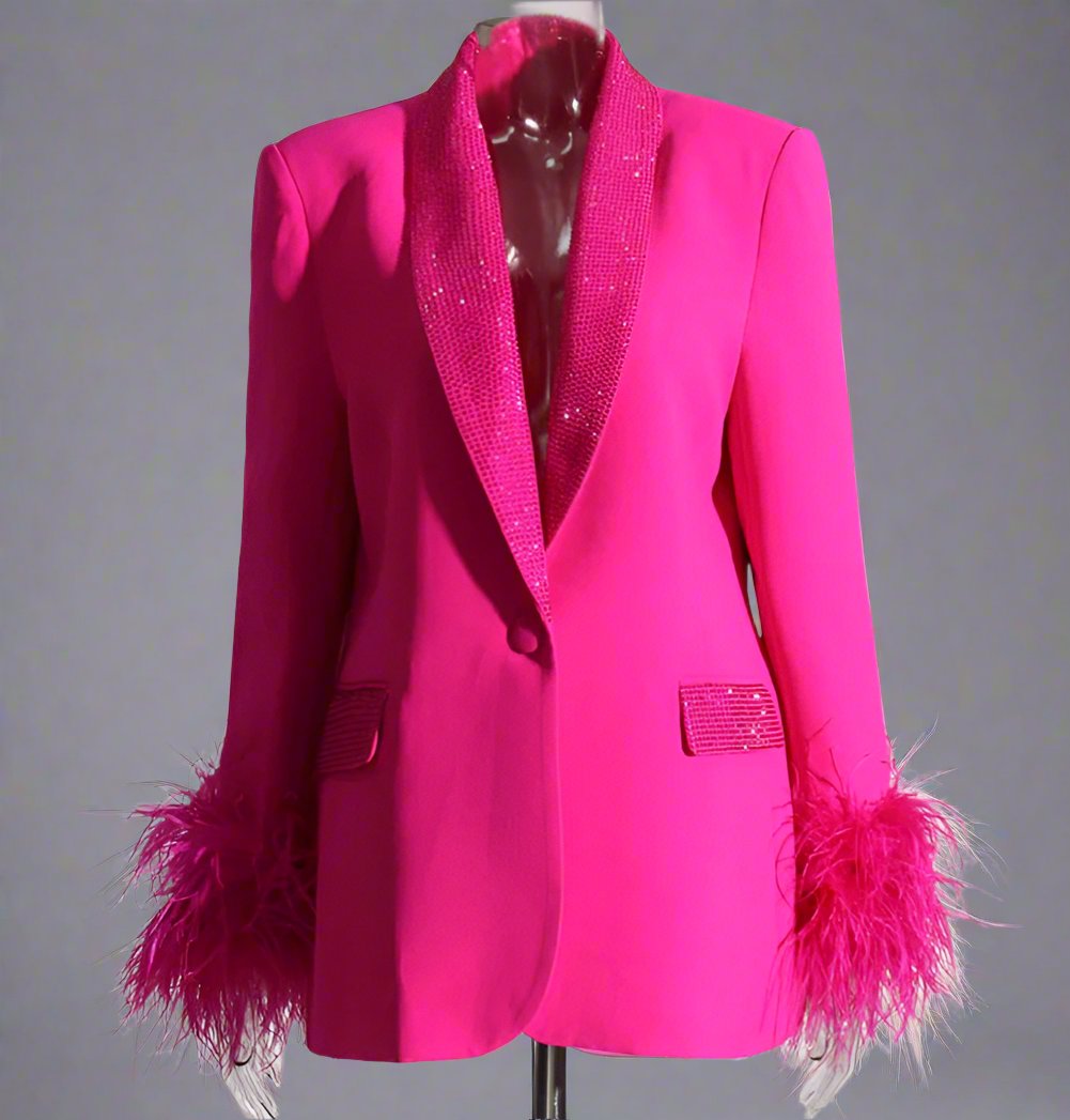 feather-cuff blazer with crystal lapels - Farwswe